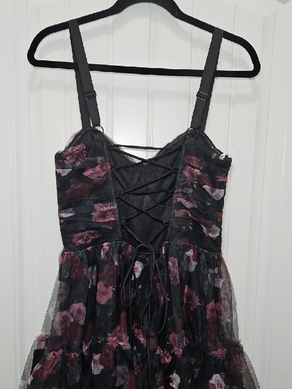 Lulus Sentimental Charisma Black Floral Mesh Tiered Midi Dress New - Picture 8 of 12
